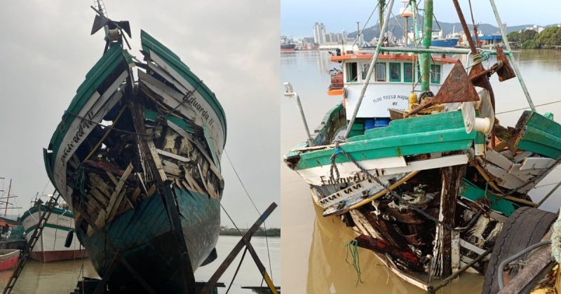 Barco de pesca destruído