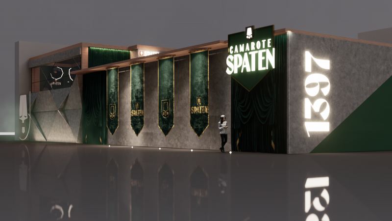 Design em 3D da entrada do camarote Spaten na Oktoberfest Blumenau