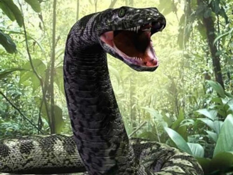 A ilustração mostra uma Titanoboa, considerada a maior cobra do mundo 