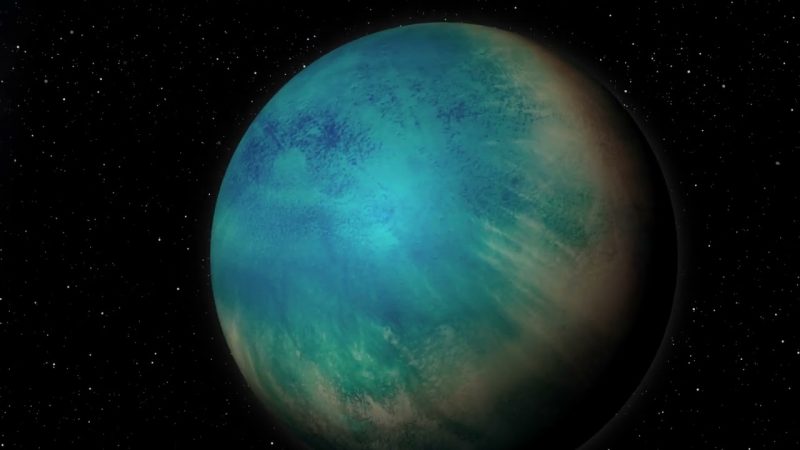 Representação de um exoplaneta azul