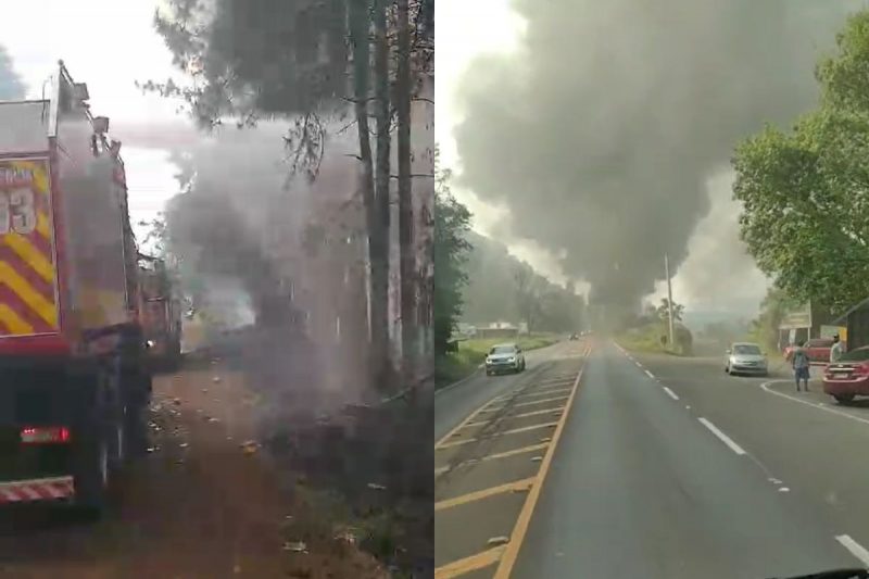 Bombeiros foram acionados para combater o incêndio próximo da SC-157, em Cordilheira Alta; PMRv destaca que o trânsito segue normalmente no local 