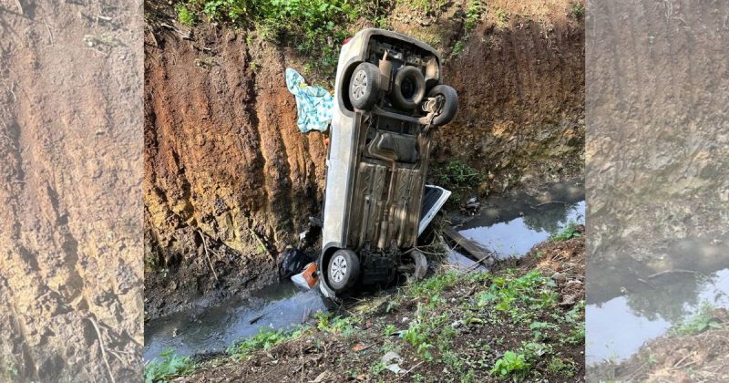 Fuga após roubo violento termina com carro de 'ponta-cabeça'