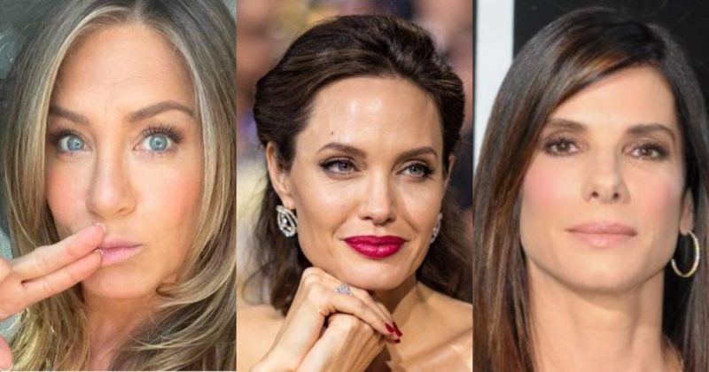 na imagem aparece as atrizes Jennifer Aniston, Sandra Bullock e Angelina Jolie