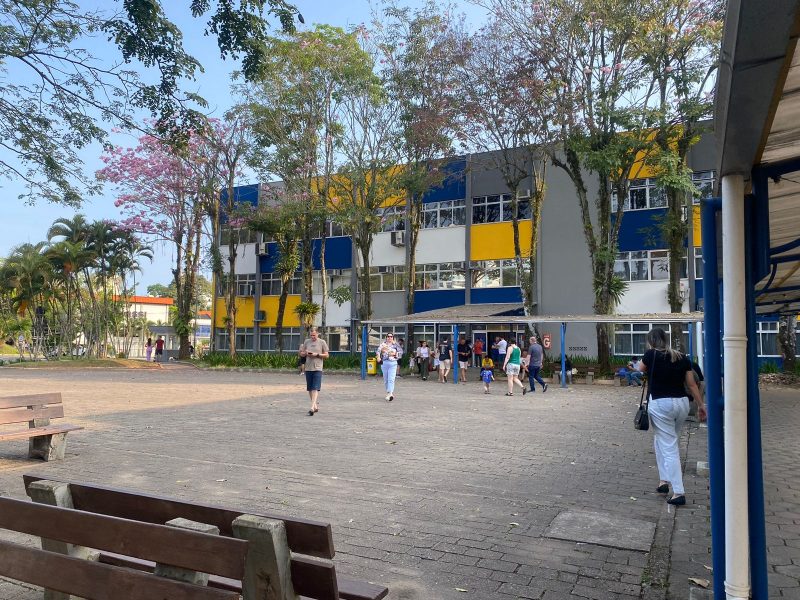 Pessoas andando em campo universitário