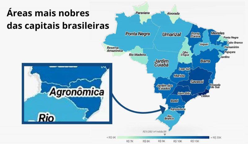 Mapa mostra pesquisa que aponta as áreas mais nobres das capitais brasileiras