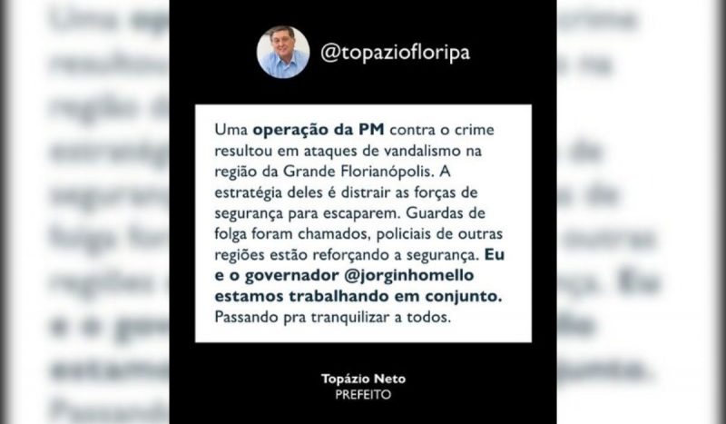 Prefeito de Florianópolis diz que houve reforço nas forças de segurança após ataques na Capital