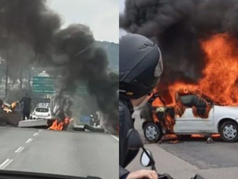 Montagem mostrando diferentes incêndios na Grande Florianópolis