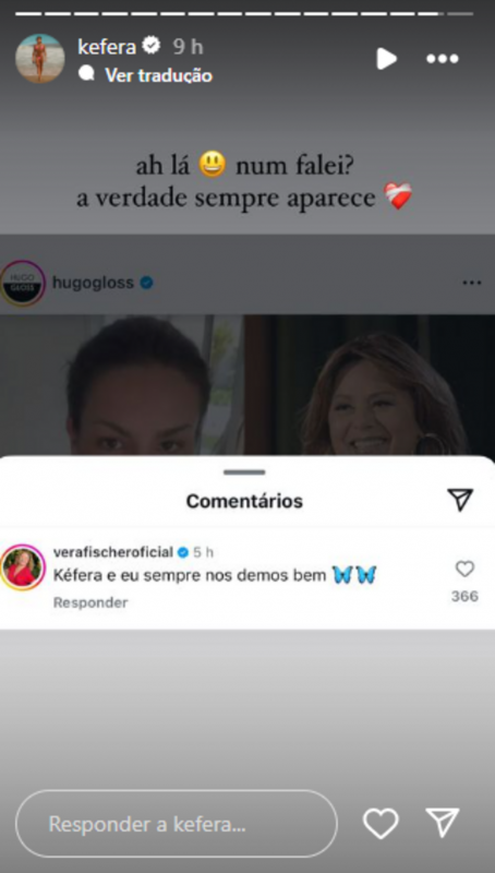 Kéfera compartilhou comentário de Vera Fischer 