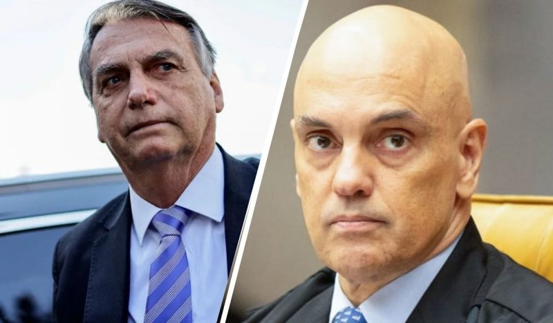 Fotomontagem, na esquerda Jair Bolsonaro, na direita Alexandre de Moraes, que segue como relator do inquérito de golpe.