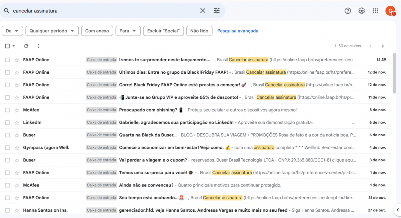 Passo a passo de como exibir todos os e-mails de assinaturas