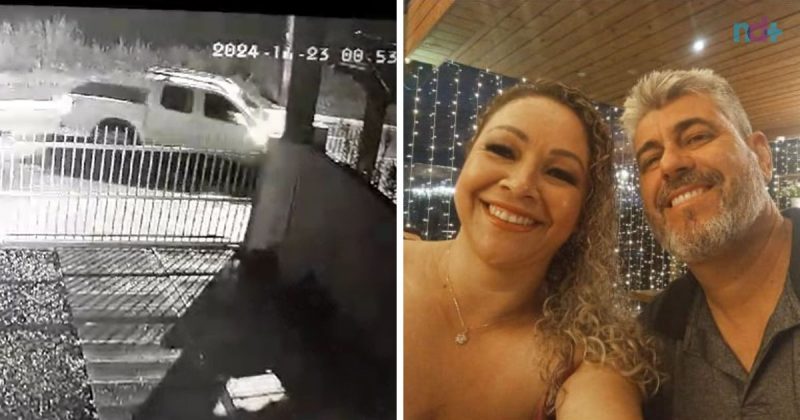 fotomontagem mostra casal morto em Itajaí e câmera de monitoramento