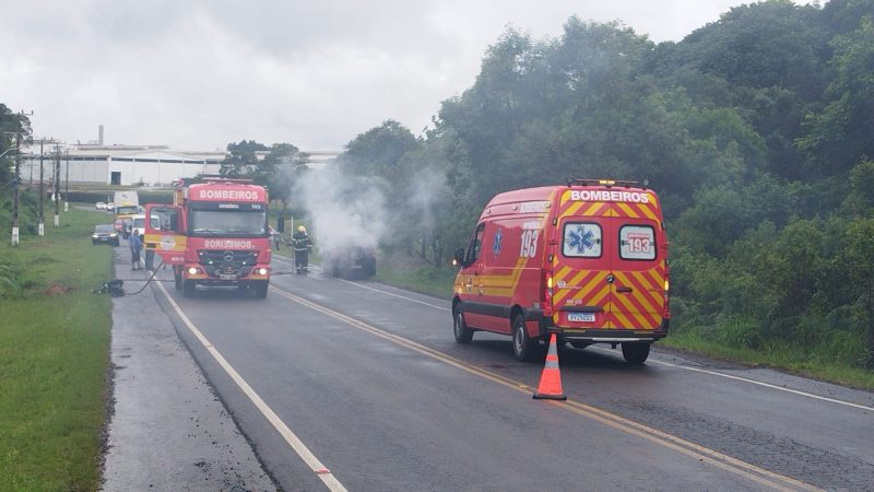 Carro novo pega fogo em rodovia de SC