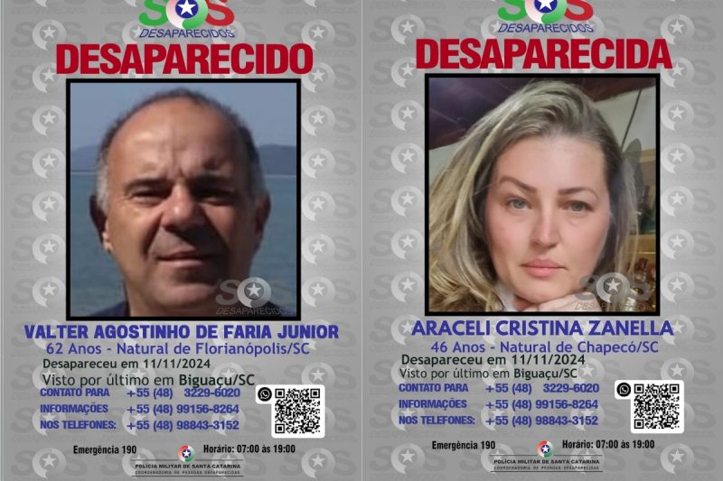 Polícia catarinense intensifica as buscas pelo casal desaparecido na Grande Florianópolis - Foto: Divulgação/ND