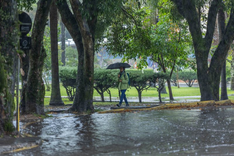 Pessoa com guarda-chuva em um dia chuvoso