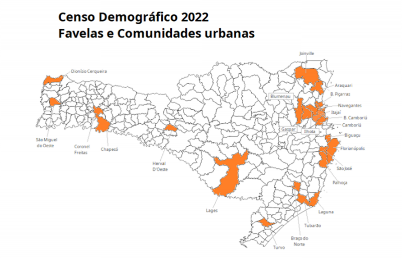 Região em que ficam as favelas e comunidades urbanas em SC - Foto: Reprodução/IBGE/ND