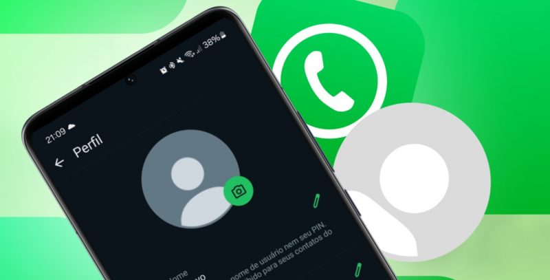 WhatsApp aberto na configuração de perfil, pessoa a tirar foto do perfil no WhatsApp