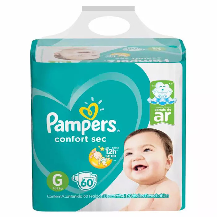 Fralda Pampers Confort Sec Fortebag G 60 unidades