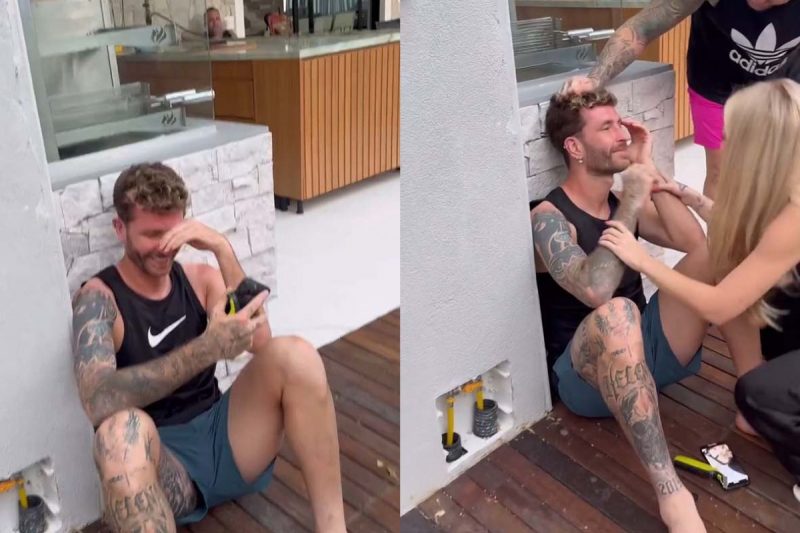 L&eacute;o Pereira e Karoline Lima brincam com novo visual do zagueiro – Foto: Reprodu&ccedil;&atilde;o/ Instagram