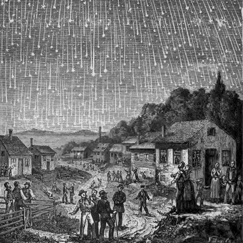 Gravura da tempestade de meteoros Leônidas em 1833