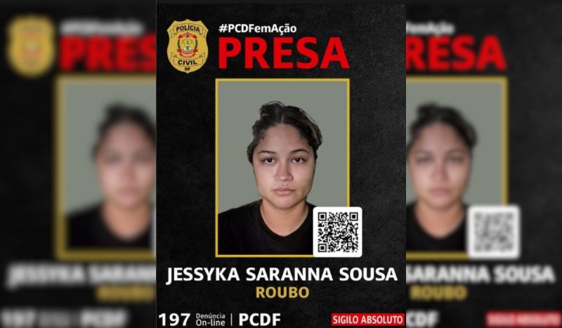 Mulher é presa por dopar e roubar usuários de aplicativos de relacionamento. Na imagem, o anúncio da prisão feito pela Polícia Civil