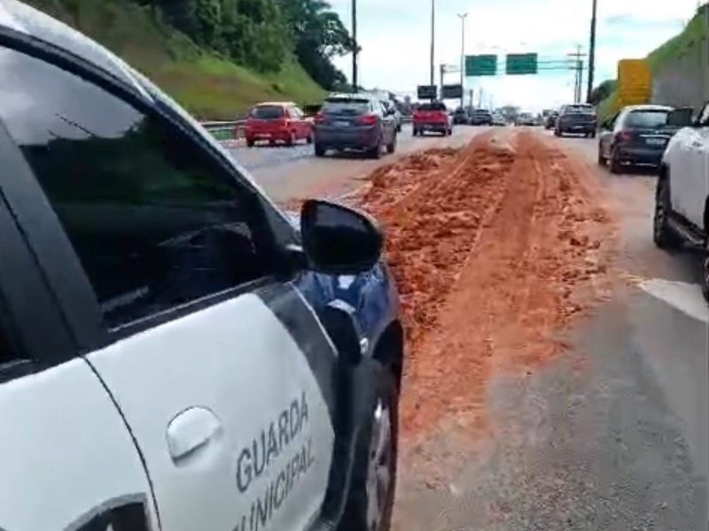 Na foto, terra derruba sobre BR-282, que congestiou trânsito na ponte Colombo Salles