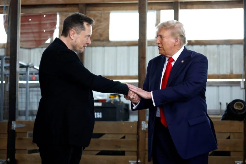 Elon Musk e Donald Trump apertando as mãos 