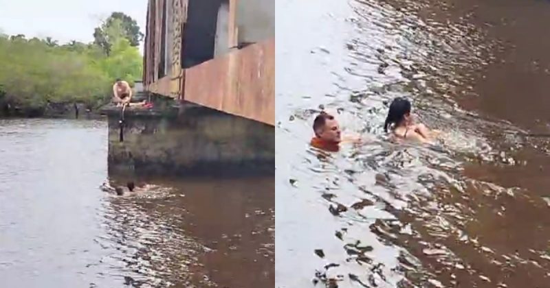 Mulher que caiu de ponte de ferro é resgatada por bombeiros em SC