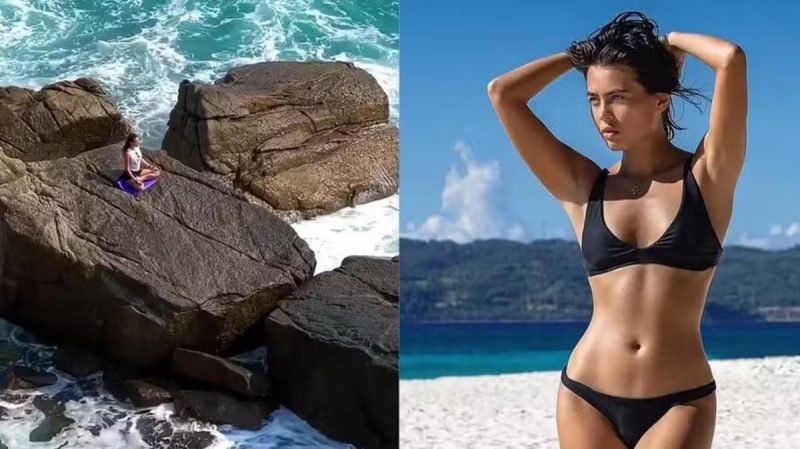 Atriz russa costumava fazer ioga em pedras próximas ao mar
