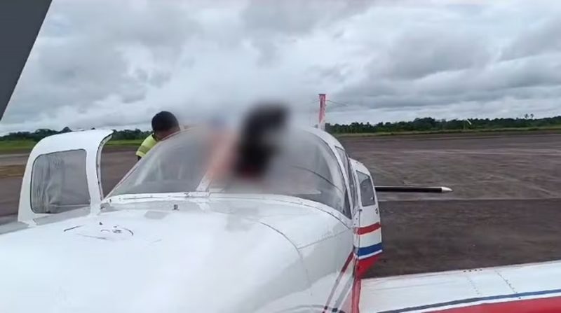 Urubu preso no para-brisa do avião