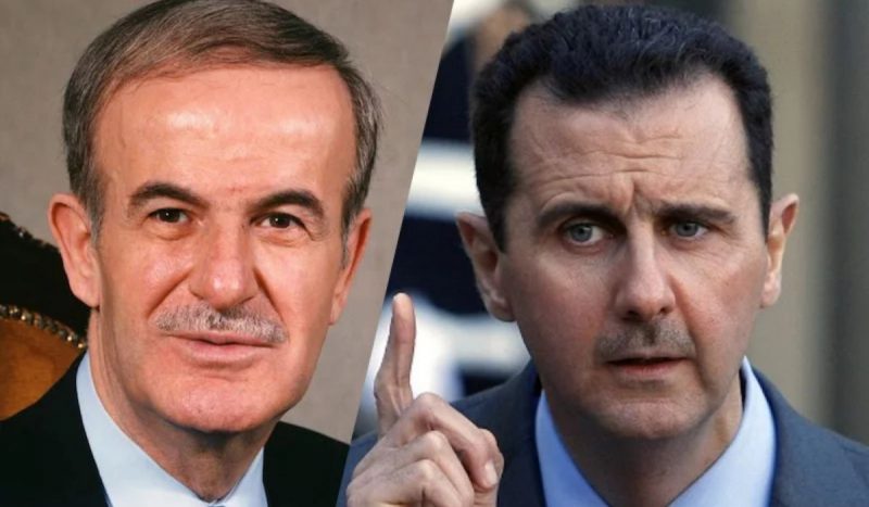 Hafez al-Assad e o filho, Bashar, que o substituiu após sua morte