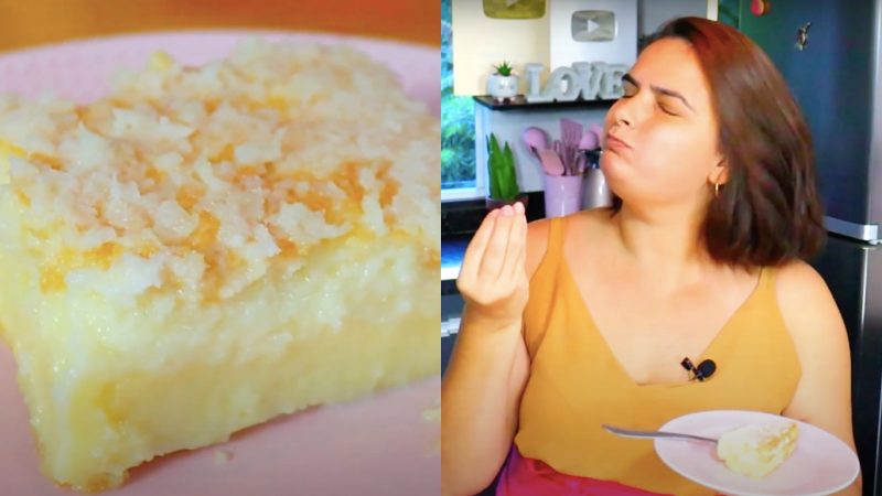 Foto mostra bolo de coco sem trigo e molhadinho