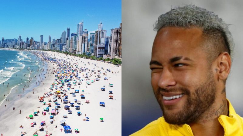 Imagem mostra praia de Balneário Camboriú ao lado de Neymar, que está entre os famosos que podem "Descer pra BC" nesse fim de ano