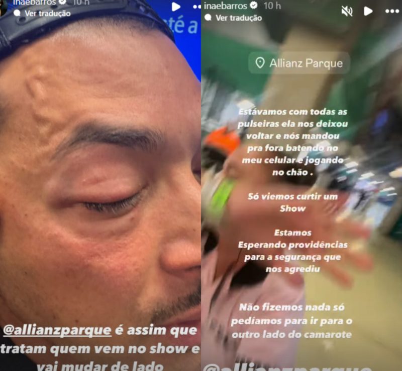 Stories de Inaê Franco denunciando agressões