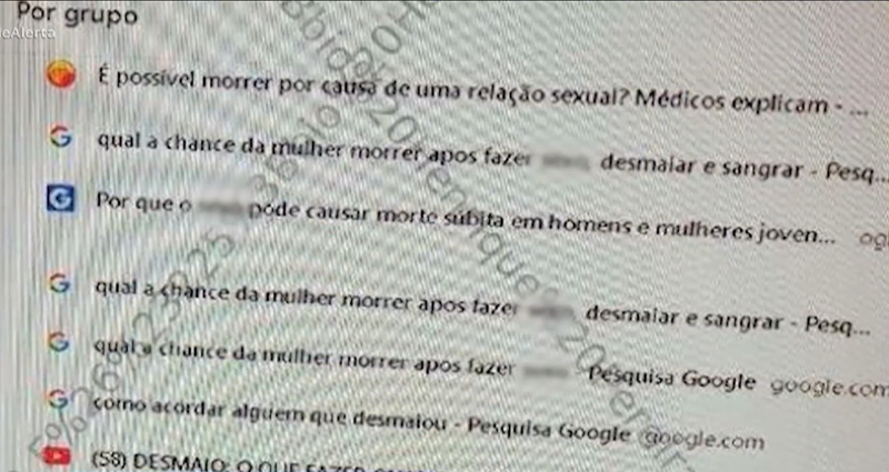 Histórico de pesquisa na internet dos suspeitos de matar Evellyn da Silva