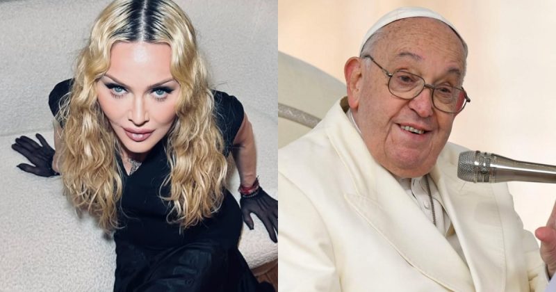 Imagem de Madonna e Papa Francisco do lado