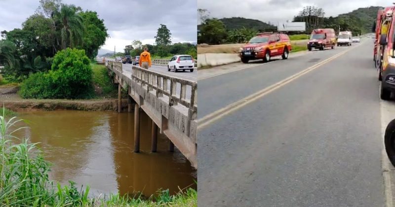 Local onde motorista bateu em mureta de ponte e carro caiu em rio de Araquari