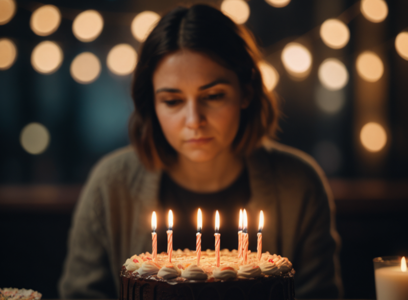 Pessoa triste por não gostar de comemorar o próprio aniversário