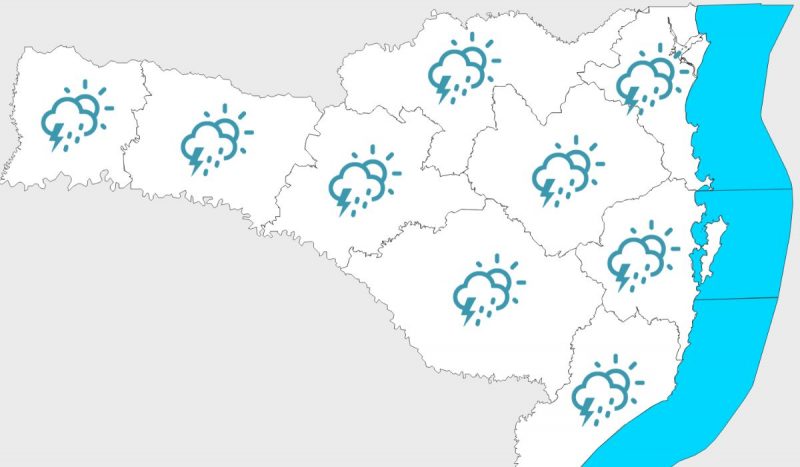 Sol deve aparecer entre nuvens, mas SC terá pancadas de chuvas em todo o estado