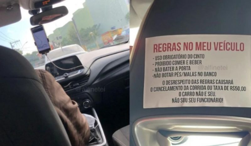 Placa em carro de aplicativo chama atenção de passageiros