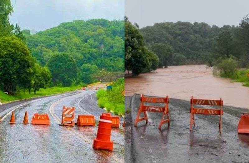 Ponte Internacional Peperi-Guaçu antes e depois de ser alagad