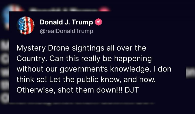 Presidente eleito, Donald Trump, pede que governo Biden derrube drones misteriosos 