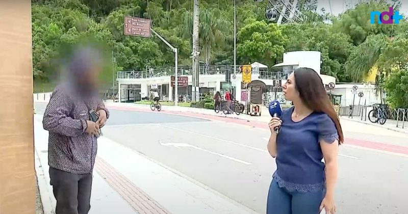Imagem mostra momento em que a repórter 'espanta ladrão'