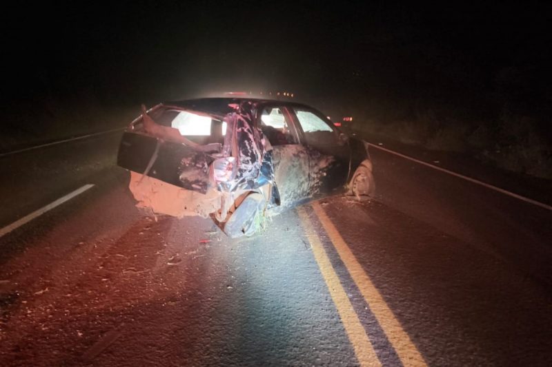 carro danificado após furto e perseguição em Seara