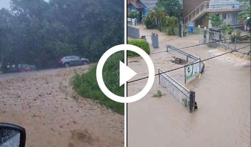 Subida do morro da Lagoa da Conceição e ruas do bairro alagaram por conta da forte chuva em Florianópolis