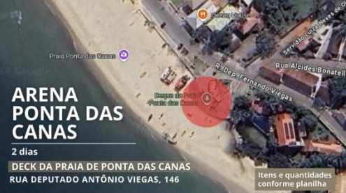 Arena de Ponta das Canas, no deck da praia de Ponta das Canas, na rua Deputado Antônio Viegas, 146 - Reprodução/ND