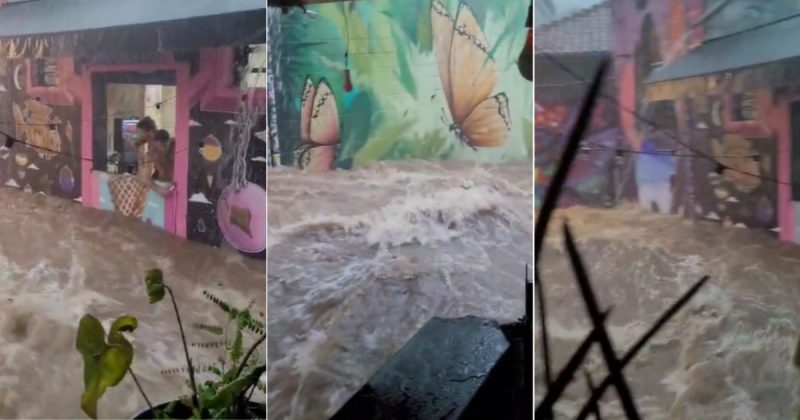 Montagem de Beco do Batman com chuva