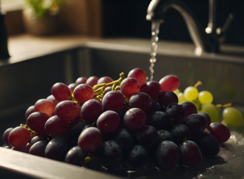 Uvas dentro da pia para lavagem