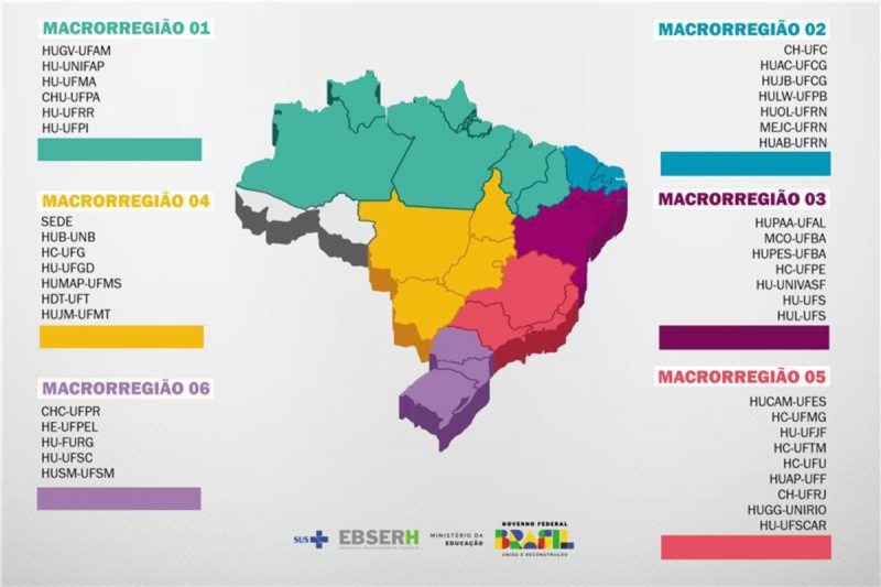 Macrorregiões que as vagas do concurso da Ebserh foi dividido