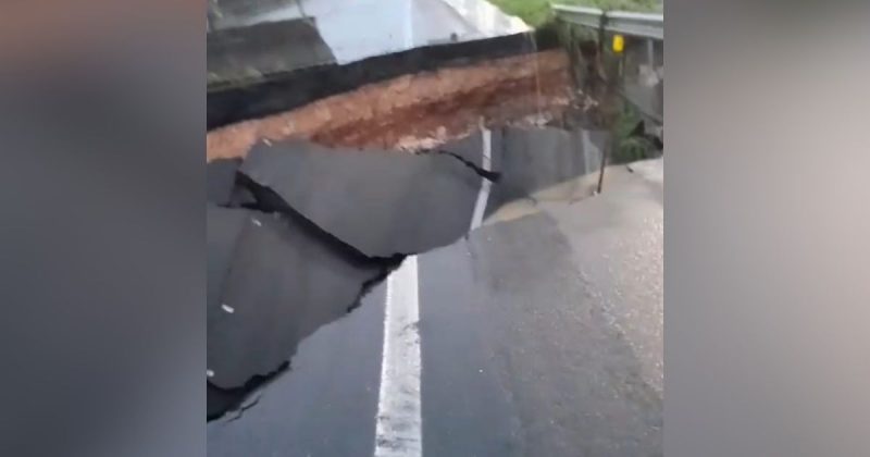 VÍDEO: Cratera se abre na BR-101 e interdita rodovia em Biguaçu