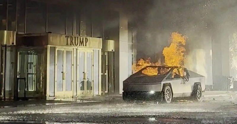 Tesla Cybertruck em chamas em frente ao Trump Hotel 